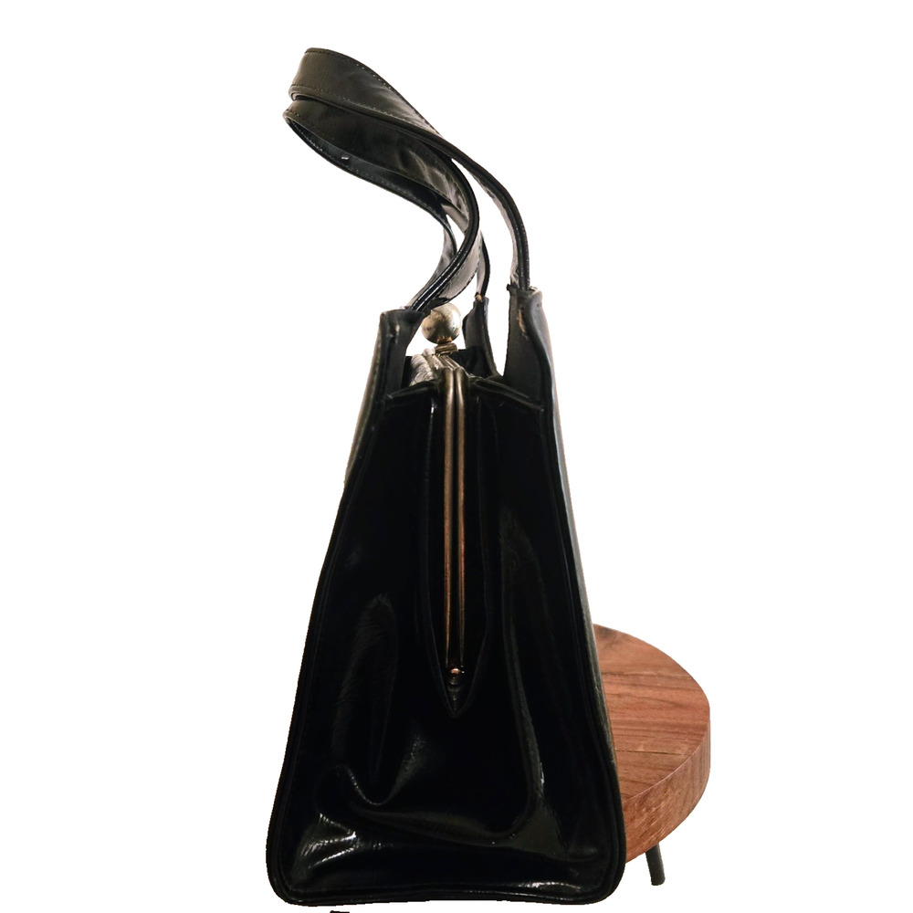 Vintage MOD 1960s A NATURALIZER HAND BAG PURSE Patent Suede Black - Picture 5 of 9